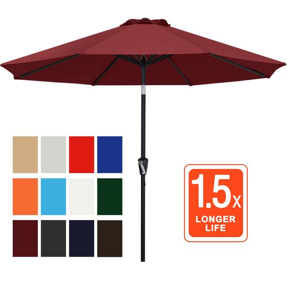 Abccanopy Sonnenschirm 228 cm, 274 cm, 305 cm mit Druckknopf für Garten, Terrasse, Hinterhof und Pool, 6 Rippen, 13+ Farben 10FT burgunderfarben