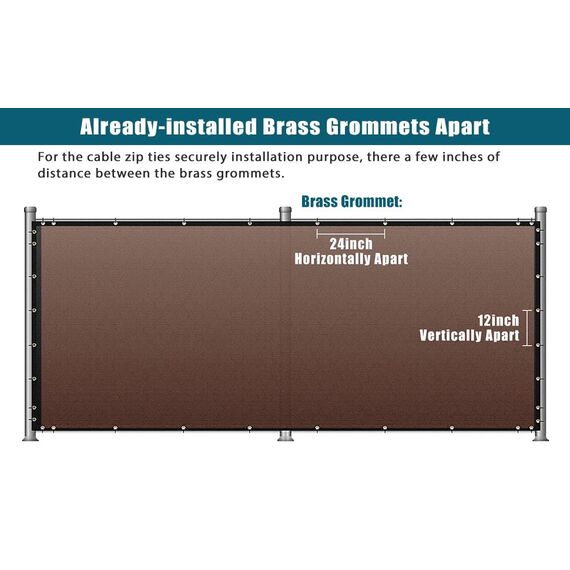 UIRWAY Sichtschutz Zaun 1,82m x 15,24m, Zaunblende Schattiernetz mit ösen 170 g/m² Blockade UV Schutz Windschutz HDPE Gewebe Netz mit Kabelbinder für Gartenzaun Gewächshaus (Braun)