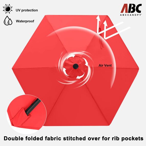 ABCCANOPY 230cm Sonnenschirm im Freien Wasserabweisende Bespannung -Gartenschirm Marktschirm,Rot