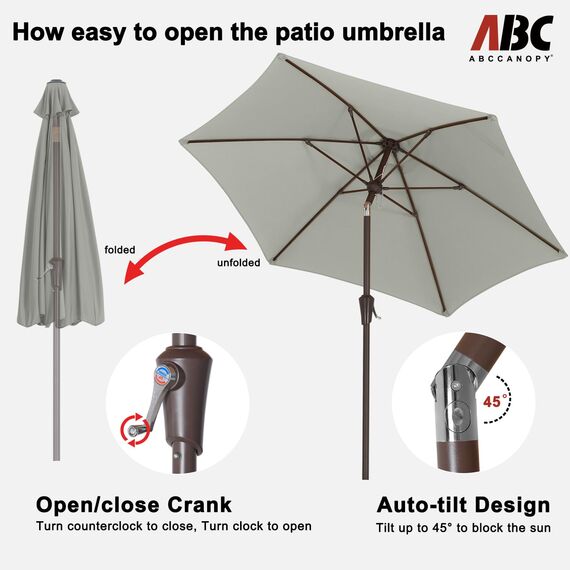 ABCCANOPY 230cm Sonnenschirm im Freien Wasserabweisende Bespannung -Gartenschirm Marktschirm,hellgrau