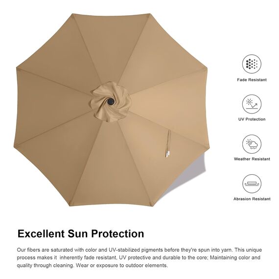 ABCCANOPY Sonnenschirm 270 cm, Strandschirm, Beidseitig um 30° knickbar, UPF 50+, Wasser- und Winddicht, Stabil, für Terrasse, Balkon, Markt... Hellgrau