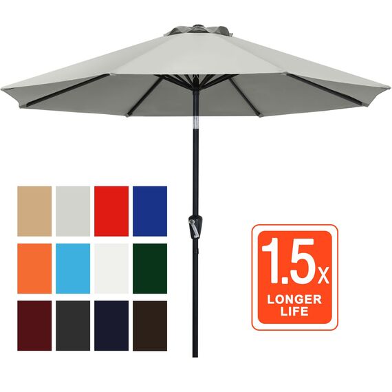 ABCCANOPY Sonnenschirm 270 cm, Strandschirm, Beidseitig um 30° knickbar, UPF 50+, Wasser- und Winddicht, Stabil, für Terrasse, Balkon, Markt... Hellgrau