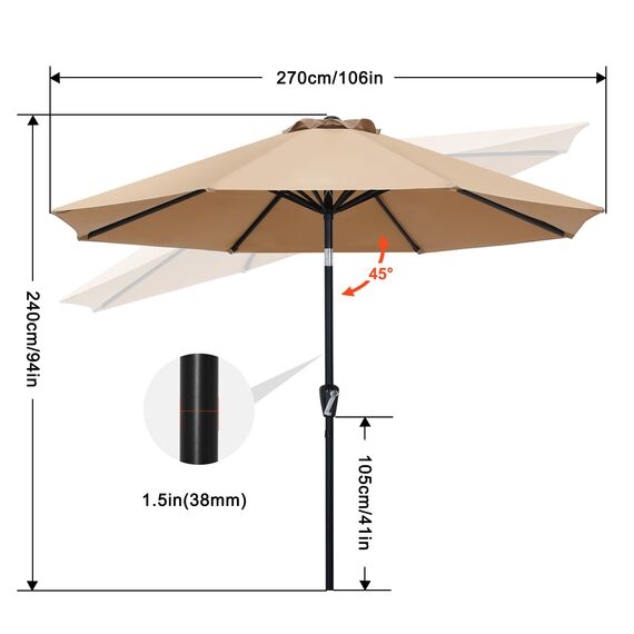 ABCCANOPY 270cm Sonnenschirm im Freien Wasserabweisende Bespannung -Gartenschirm Marktschirm, Rot