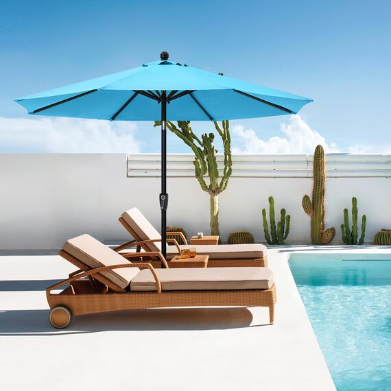 Abccanopy Sonnenschirm 228 cm, 274 cm, 305 cm mit Druckknopf für Garten, Terrasse, Hinterhof und Pool, 6 Rippen, 13+ Farben 10FT türkis