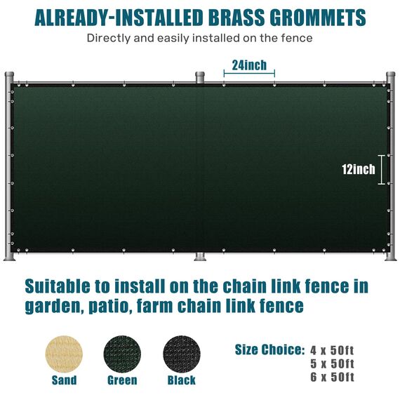 UIRWAY Sichtschutz Zaun 1,82m x 15,24m, Zaunblende Schattiernetz mit ösen 170 g/m² Blockade UV Schutz Windschutz HDPE Gewebe Netz mit Kabelbinder für Gartenzaun Gewächshaus (Grün)
