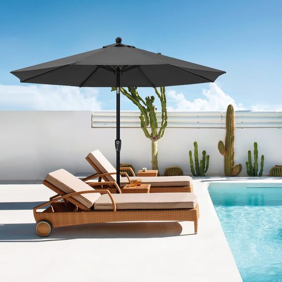 Abccanopy Sonnenschirm 228 cm, 274 cm, 305 cm mit Druckknopf für Garten, Terrasse, Hinterhof und Pool, 6 Rippen, 13+ Farben 10FT dunkelgrau