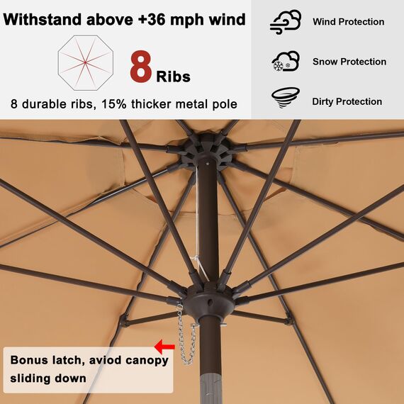 ABCCANOPY Sonnenschirm 270 cm, Strandschirm, Beidseitig um 30° knickbar, UPF 50+, Wasser- und Winddicht, Stabil, für Terrasse, Balkon, Markt... Khaki