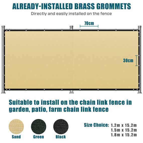 UIRWAY Sichtschutz Zaun 1,82m x 15,24m, Zaunblende Schattiernetz mit ösen 170 g/m² Blockade UV Schutz Windschutz HDPE Gewebe Netz mit Kabelbinder für Gartenzaun Gewächshaus (Sand)