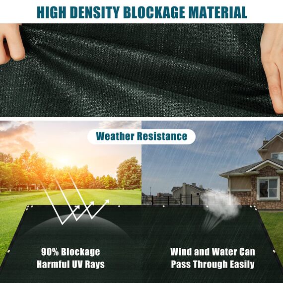 UIRWAY Sichtschutz Zaun 1,82m x 15,24m, Zaunblende Schattiernetz mit ösen 170 g/m² Blockade UV Schutz Windschutz HDPE Gewebe Netz mit Kabelbinder für Gartenzaun Gewächshaus (Grün)