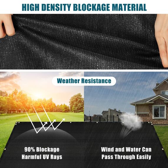 UIRWAY Sichtschutz Zaun 1,22m x 15,24m, Zaunblende Schattiernetz mit ösen 170 g/m² Blockade UV Schutz Windschutz HDPE Gewebe Netz mit Kabelbinder für Gartenzaun Gewächshaus (Schwarz)