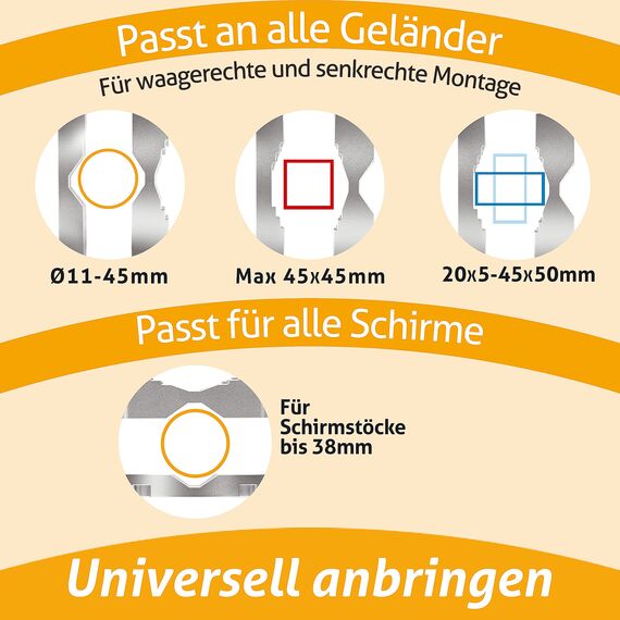 4smile Sonnenschirmhalter Balkongeländer – Aluminium Sonnenschirm Balkon Halterung - Schirmhalterung SunnyFox, stabiles Universaltalent, hält jeden Balkonschirm