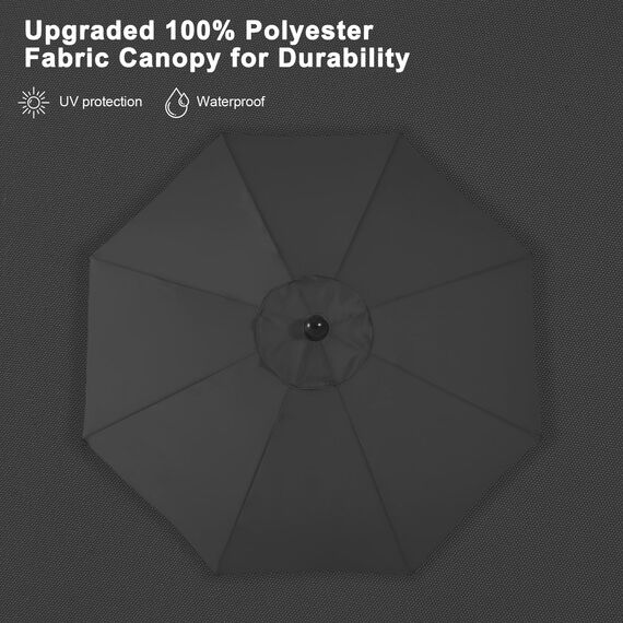 Abccanopy Sonnenschirm 228 cm, 274 cm, 305 cm mit Druckknopf für Garten, Terrasse, Hinterhof und Pool, 6 Rippen, 13+ Farben 10FT dunkelgrau