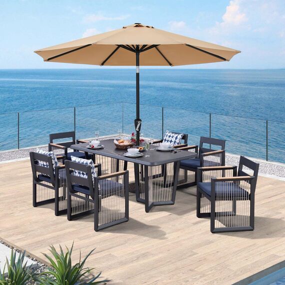 ABCCANOPY Terrassenschirm, 3 m, wasserdicht, Tischschirm mit Druckknopf, Neigung und Kurbel, 8 Rippen, UV-Schutz, Poolschirm für Garten, Rasen, Deck und Hinterhof (Khaki)