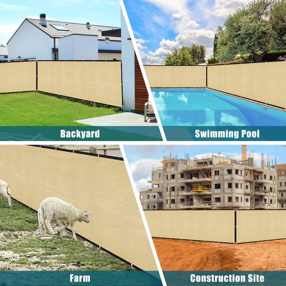 UIRWAY Sichtschutz Zaun 1,82m x 15,24m, Zaunblende Schattiernetz mit ösen 170 g/m² Blockade UV Schutz Windschutz HDPE Gewebe Netz mit Kabelbinder für Gartenzaun Gewächshaus (Sand)