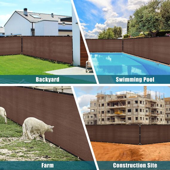 UIRWAY Sichtschutz Zaun 1,82m x 15,24m, Zaunblende Schattiernetz mit ösen 170 g/m² Blockade UV Schutz Windschutz HDPE Gewebe Netz mit Kabelbinder für Gartenzaun Gewächshaus (Braun)