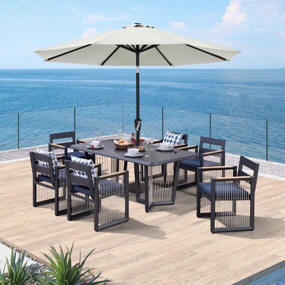 ABCCANOPY Sonnenschirm 270 cm, Strandschirm, Beidseitig um 30° knickbar, UPF 50+, Wasser- und Winddicht, Stabil, für Terrasse, Balkon, Markt... Hellbeige