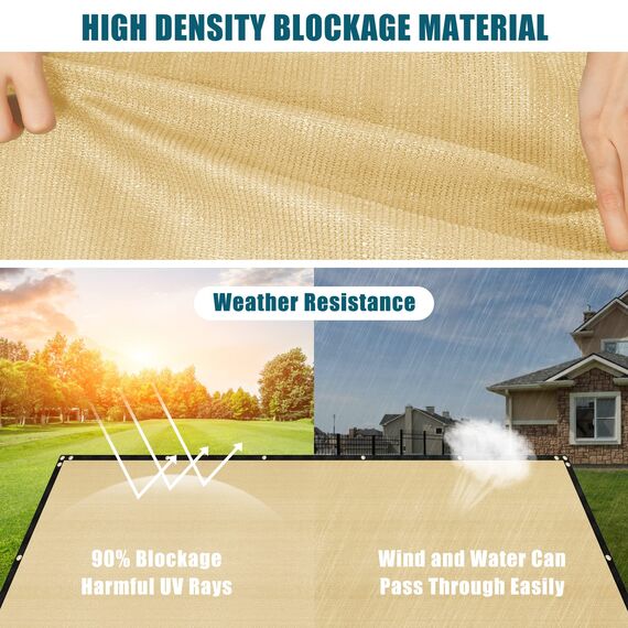 UIRWAY Sichtschutz Zaun 1,82m x 15,24m, Zaunblende Schattiernetz mit ösen 170 g/m² Blockade UV Schutz Windschutz HDPE Gewebe Netz mit Kabelbinder für Gartenzaun Gewächshaus (Sand)