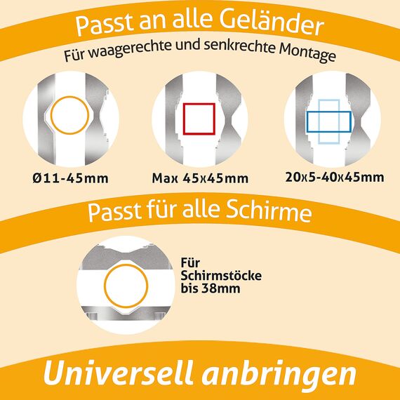4smile Sonnenschirmhalter Balkongeländer 2er Set – Aluminium Sonnenschirm Balkon Halterung - Schirmhalterung SunnySquare, stabiles Universaltalent, hält jeden Balkonschirm