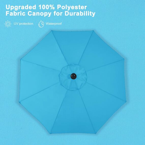 Abccanopy Sonnenschirm 228 cm, 274 cm, 305 cm mit Druckknopf für Garten, Terrasse, Hinterhof und Pool, 6 Rippen, 13+ Farben 10FT türkis