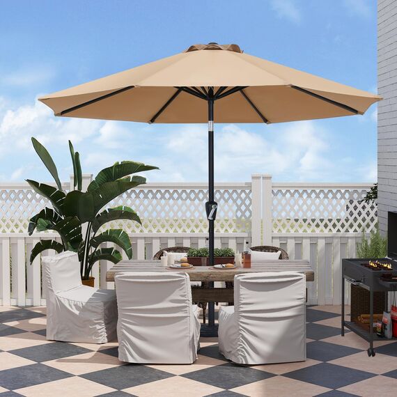 ABCCANOPY Sonnenschirm 270 cm, Strandschirm, Beidseitig um 30° knickbar, UPF 50+, Wasser- und Winddicht, Stabil, für Terrasse, Balkon, Markt... Khaki