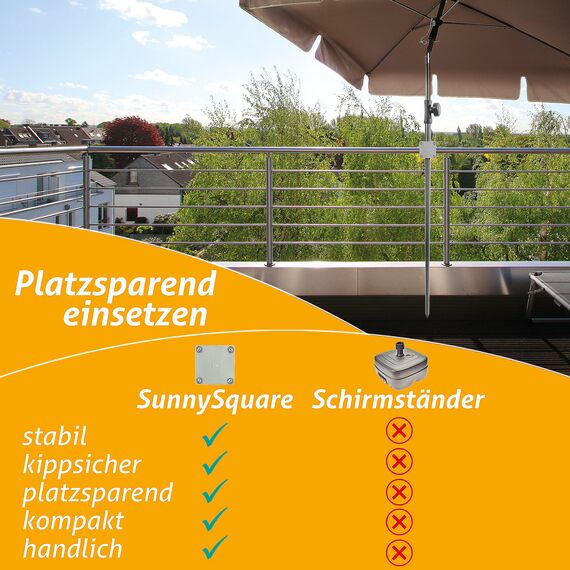 4smile Sonnenschirmhalter Balkongeländer – Aluminium Sonnenschirm Balkon Halterung - Schirmhalterung SunnySquare, stabiles Universaltalent, hält jeden Balkonschirm
