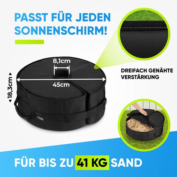 Rhino Rundes Sandsack Beschwerung mit seitlicher Schlitzöffnung, 45,7 cm ~ Passt Auf Jeden Offset-, Ausleger- & Terrassenschirmständer Im Freien ~ Einfache Handhabung (Schwarz)