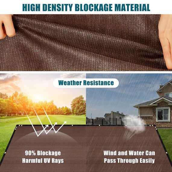 UIRWAY Sichtschutz Zaun 1,82m x 15,24m, Zaunblende Schattiernetz mit ösen 170 g/m² Blockade UV Schutz Windschutz HDPE Gewebe Netz mit Kabelbinder für Gartenzaun Gewächshaus (Braun)