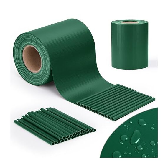 jarolift PVC Sichtschutzstreifen Sichtschutz Gartenzaun Stabmattenzaun Balkon, Wasser und Winddicht Komplettset mit 25 Clips, 40 m (L) x 19 (B) cm, Dunkelgrün