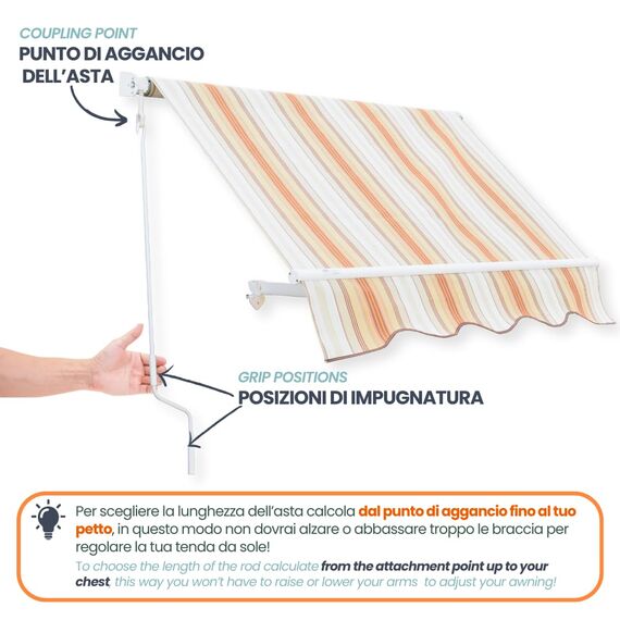 TENDAGGIMANIA Markisenkurbel Farbe BRAUN - Größe 220 cm - Markisenkurbel mit Haken Universal aus lackiertem Eisen mit ergonomischem Griff aus PVC - Kurbelstange für Markise