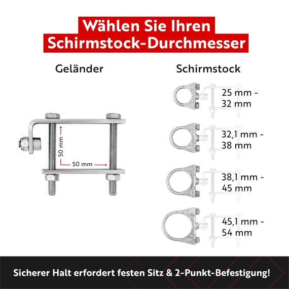 STORM-PROOF Sonnenschirmhalter Balkongeländer Bravo 2er Set aus Metall für eckige Geländer