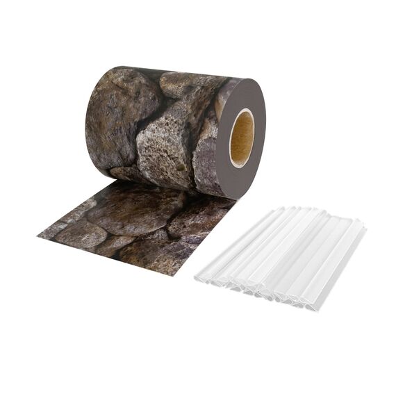 jarolift PVC Sichtschutzstreifen Sichtschutz Gartenzaun Stabmattenzaun Balkon, Wasser und Winddicht Komplettset mit 25 Clips, 40 m (L) x 19 (B) cm, Bruchstein Design