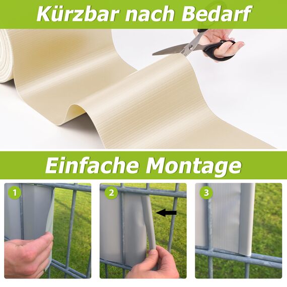 jarolift PVC Sichtschutzstreifen Sichtschutz Gartenzaun Stabmattenzaun Balkon, Wasser und Winddicht Komplettset mit 25 Clips, 40 m (L) x 19 (B) cm, Creme - Hellelfenbein