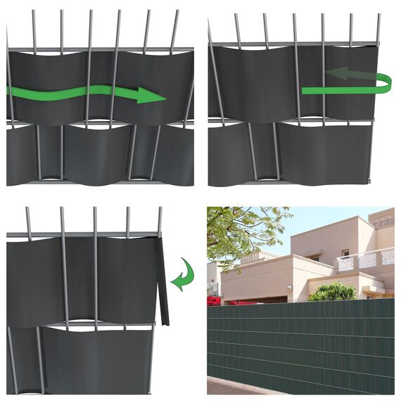 jarolift PVC Sichtschutzstreifen Sichtschutz Gartenzaun Stabmattenzaun Balkon, Wasser und Winddicht Komplettset mit 25 Clips, 40 m (L) x 19 (B) cm, Schieferstein Design