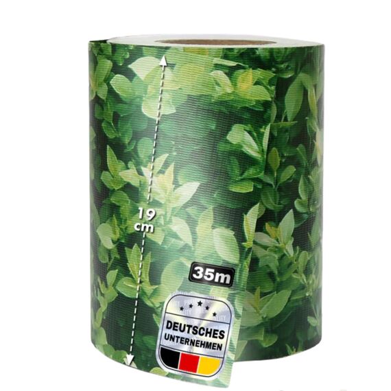 Sichtschutzstreifen PVC | Sichtschutzfolie Gartenzaun oder Balkon | inkl. 20 Befestigungsclips | für Einzel- und Doppelstabmatten geeignet | 19 cm x 35 m | einfarbig oder mit Motiv| Buchsbaum-Optik