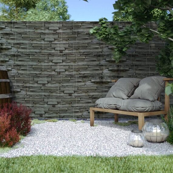 jarolift PVC Sichtschutzstreifen Sichtschutz Gartenzaun Stabmattenzaun Balkon, Wasser und Winddicht Komplettset mit 25 Clips, 40 m (L) x 19 (B) cm, Schieferstein Design