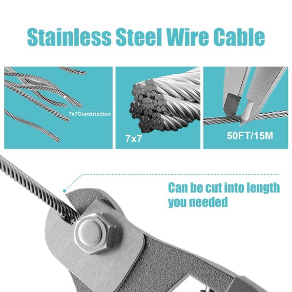 FZENeast Sonnensegel-Hardware-Kit enthält Seilwinden und Drahtseil, rostfreier Edelstahl, Sonnenschutz-Hardware-Kit für rechteckige, quadratische Dreiecks-Sonnensegel, Installation (75-teilig)