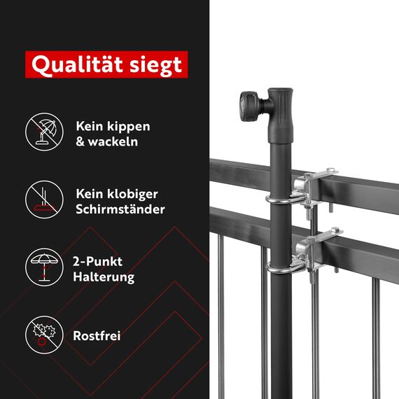 STORM-PROOF Sonnenschirmhalter Balkongeländer Alfa 2er Set aus Metall für eckige Geländer