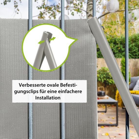 jarolift PVC Sichtschutzstreifen Sichtschutz Gartenzaun Stabmattenzaun Balkon, Wasser und Winddicht Komplettset mit 25 Clips, 40 m (L) x 19 (B) cm, Grau - Achtagrau