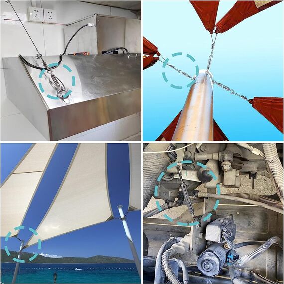 FZENeast Sonnensegel-Hardware-Kit enthält Seilwinden und Drahtseil, rostfreier Edelstahl, Sonnenschutz-Hardware-Kit für rechteckige, quadratische Dreiecks-Sonnensegel, Installation (75-teilig)