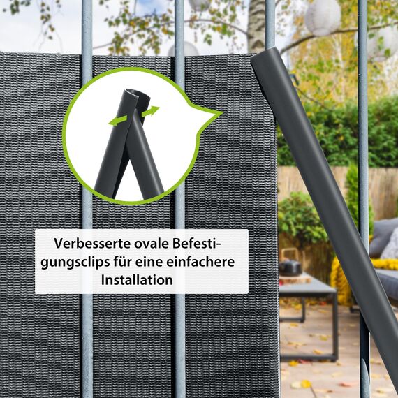 jarolift PVC Sichtschutzstreifen Sichtschutz Gartenzaun Stabmattenzaun Balkon, Wasser und Winddicht Komplettset mit 25 Clips, 40 m (L) x 19 (B) cm, Anthrazit