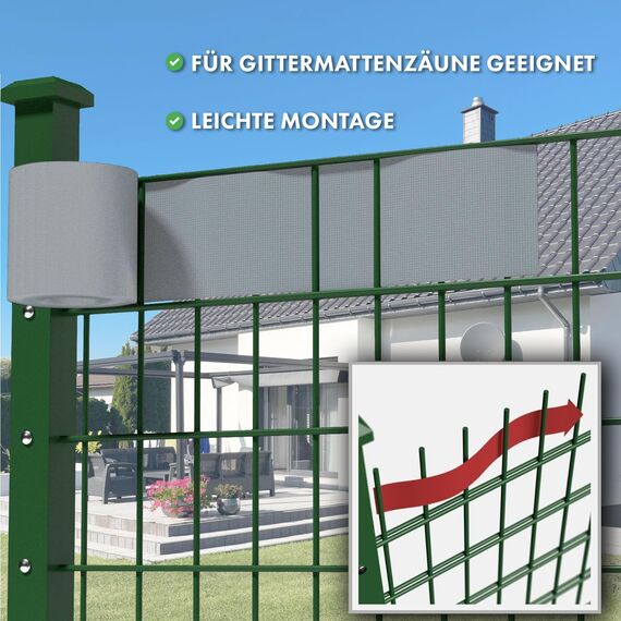 casa pura Sichtschutzstreifen PVC | Sichtschutzfolie Gartenzaun oder Balkon | inkl. 20 Befestigungsclips | für Einzel- und Doppelstabmatten geeignet | 19 cm x 35 m | einfarbig oder mit Motiv| Grau