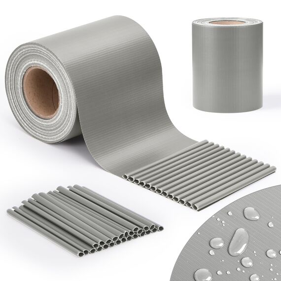 jarolift PVC Sichtschutzstreifen Sichtschutz Gartenzaun Stabmattenzaun Balkon, Wasser und Winddicht Komplettset mit 25 Clips, 40 m (L) x 19 (B) cm, Grau - Achtagrau