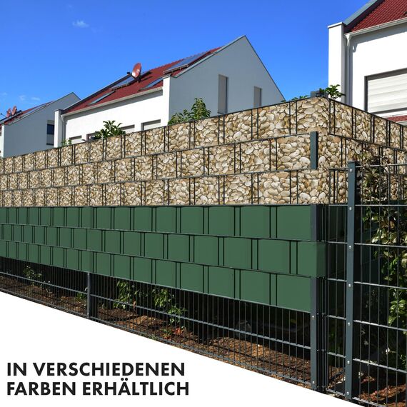 Sichtschutzstreifen PVC | Sichtschutzfolie Gartenzaun oder Balkon | inkl. 20 Befestigungsclips | für Einzel- und Doppelstabmatten geeignet | 19 cm x 35 m | einfarbig oder mit Motiv| Kies-Optik