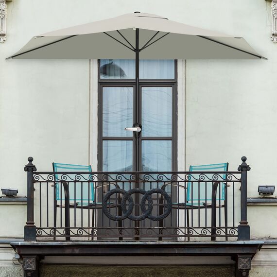 Pure Garden 9 Fuß halber Terrassenschirm - Easy Crank Halbkreis Öffnung Schattenüberdachung - Für Wand, Veranda oder Balkon Möbel (hellbraun)