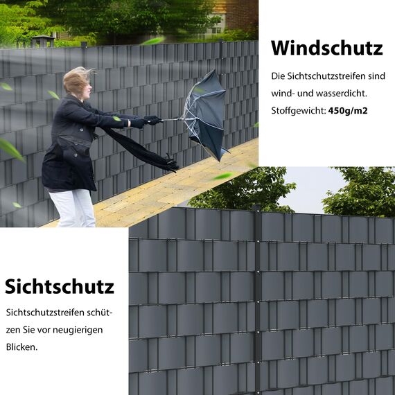 jarolift PVC Sichtschutzstreifen Sichtschutz Gartenzaun Stabmattenzaun Balkon, Wasser und Winddicht Komplettset mit 25 Clips, 40 m (L) x 19 (B) cm, Anthrazit