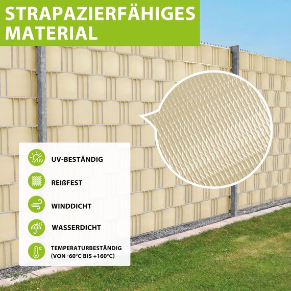 jarolift PVC Sichtschutzstreifen Sichtschutz Gartenzaun Stabmattenzaun Balkon, Wasser und Winddicht Komplettset mit 25 Clips, 40 m (L) x 19 (B) cm, Creme - Hellelfenbein
