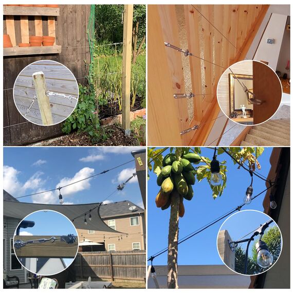 FZENeast Sonnensegel-Hardware-Kit enthält Seilwinden und Drahtseil, rostfreier Edelstahl, Sonnenschutz-Hardware-Kit für rechteckige, quadratische Dreiecks-Sonnensegel, Installation (75-teilig)