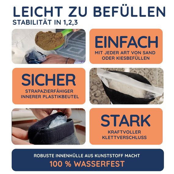 Baser Original Heavy Duty Gerade Befüllbare Sandsäcke für Ampelschirme, Wetterfeste Gewichte für Trampolin & Gartenmöbel, Recyceltes Polyester