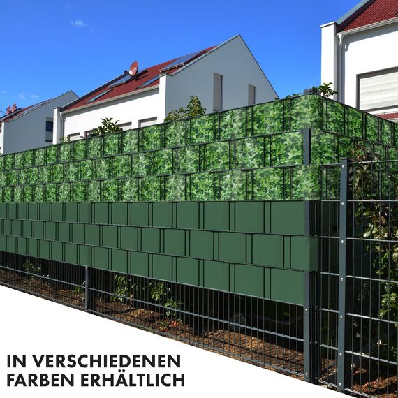 Sichtschutzstreifen PVC | Sichtschutzfolie Gartenzaun oder Balkon | inkl. 20 Befestigungsclips | für Einzel- und Doppelstabmatten geeignet | 19 cm x 35 m | einfarbig oder mit Motiv| Buchsbaum-Optik