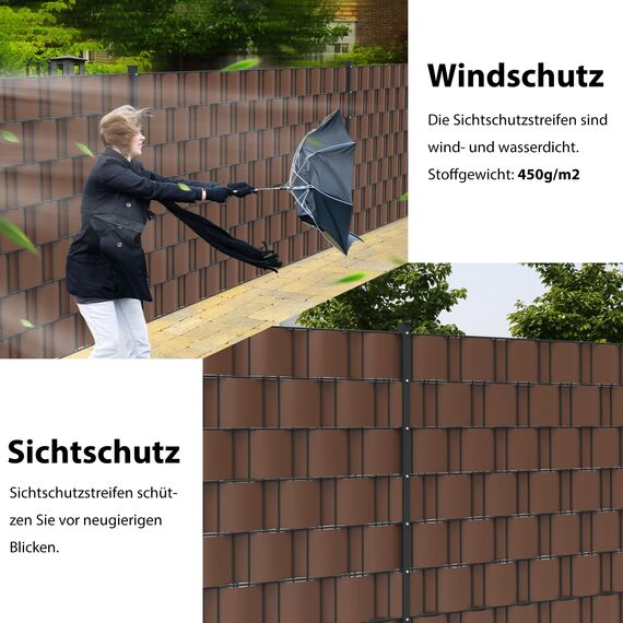 jarolift PVC Sichtschutzstreifen Sichtschutz Gartenzaun Stabmattenzaun Balkon, Wasser und Winddicht Komplettset mit 25 Clips, 40 m (L) x 19 (B) cm, Braun - Sepiabraun